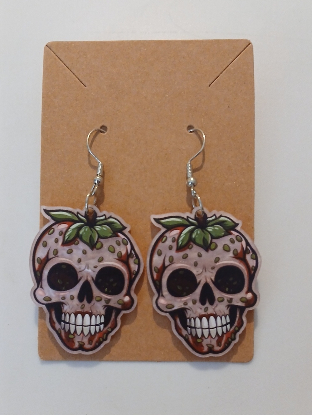 Fashion Jewelry Pink Skull Strawberry Leaf Dangle Earrings